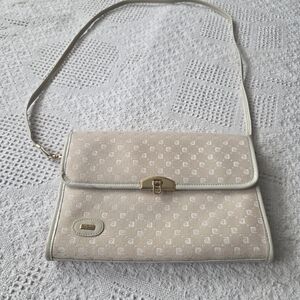 Vintage Ivory Crossbody Shoulder Bag with Gold Hardware